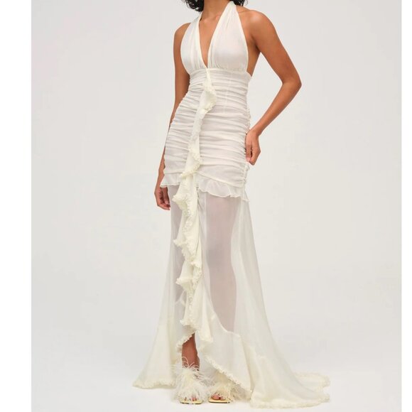 NEW $659 FOR LOVE AND LEMONS KAYTA IVORY GOWN MAXI DRESS SIZE L - Picture 1 of 16